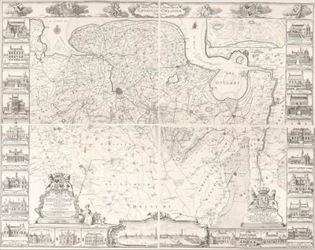 [Groningen]. "Nova Totius Provinciae Groningo-Omlandiae Tabula [Kaart of Landtafereel der Provincie van Groningen en Ommelanden (...)]".